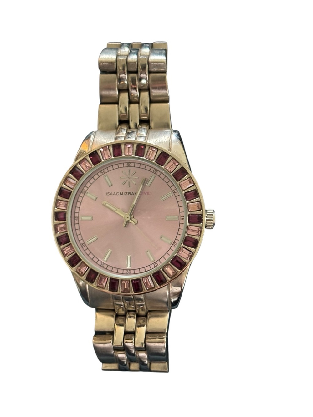 Issac Mizrahi Live Stainless Steel Chain Link Watch Rhinestone Embellished Face - Picture 5 of 5